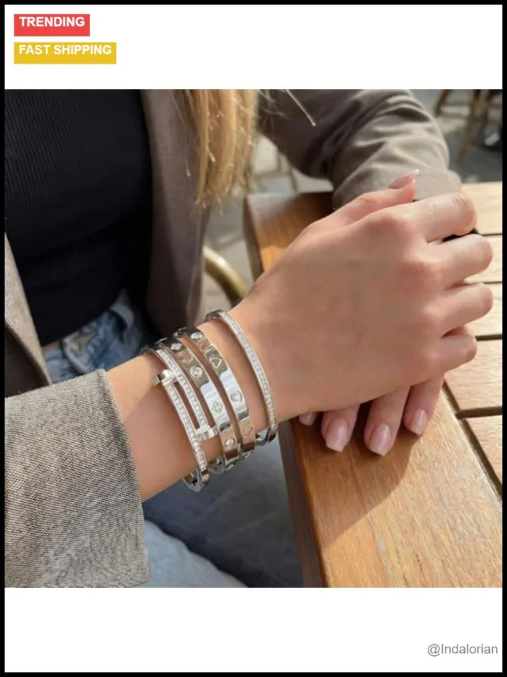 18K Gold Plated Stainless Steel Bangle Bracelet Set for Women Stackable